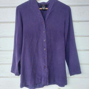 Vintage Silk Purple Button Up Long Sleeve Shirt Size Small